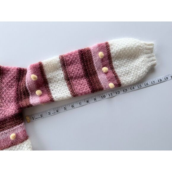 EUC Sezane Penelope Pom Pom Mohair Merino Wool Blend Sweater in Cream & Pink S - Picture 12 of 12